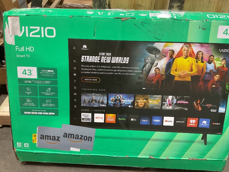 Photo 1 of ****CRACKED SCREEN PARTS ONLY**** VIZIO 43 Inch FHD Smart TV Full Array LED, HDR10, Bluetooth Compatible, Works with AirPlay 2 and Chromecast Built-in, DTS Virtual X and HDMI VRR (VFD43M-0804) (Renewed)