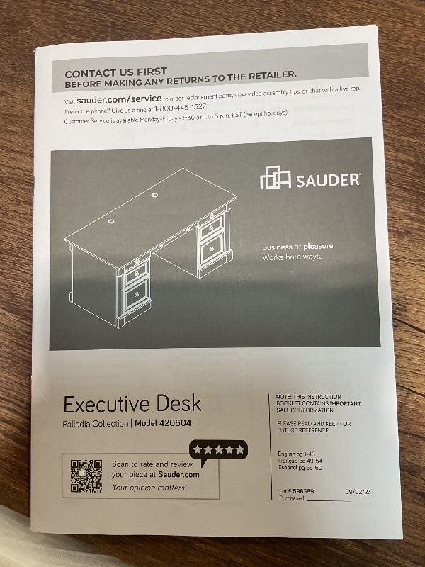 Photo 1 of ****PARTIAL SET****Sauder Palladia Executive Desk, 29.5"D x 65.1"W x 29.61"H, Vintage Oak finish