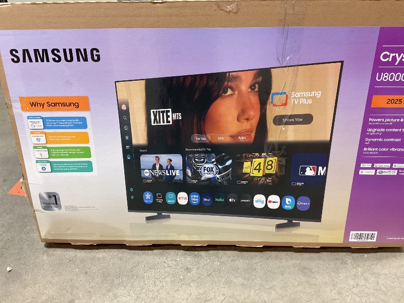 Photo 1 of ****DAMAGED BROKEN TELEVISION PARTS ONLY**** Samsung 55-Inch Class Crystal UHD U8000F 4K Smart TV (2025 Model) Endless Free Content, Crystal Processor 4K, MetalStream Design, Knox Security, Compatible with Alexa