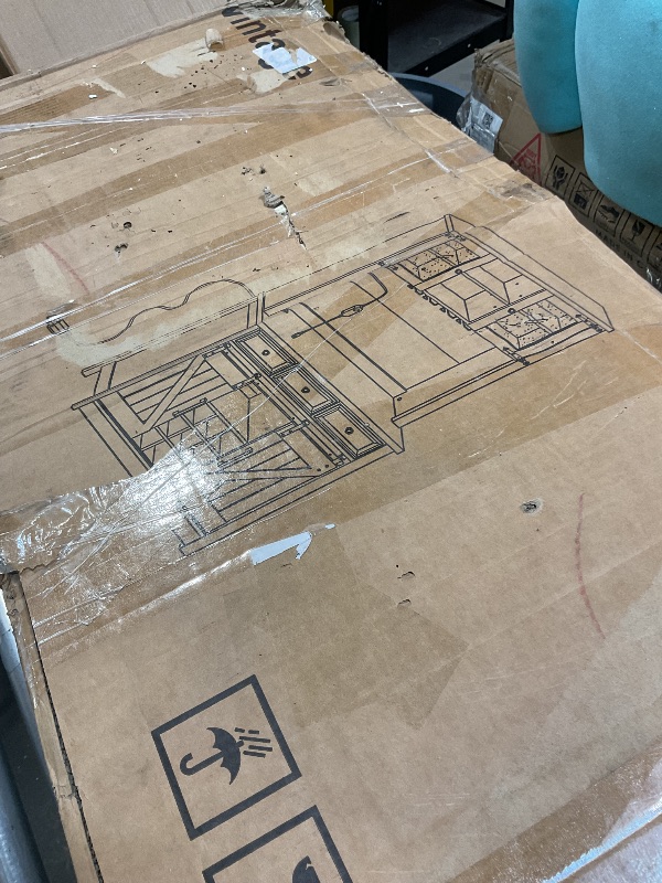 Photo 1 of *missing hardware*YITAHOME LED Farmhouse TV Stand for 75 Inch w/Outlets, Modern Entertainment Center with Glass Doors and Adjustable Storage Shelves, Media Console TV Cabinet for for Living Room, Dark Rustic Oak