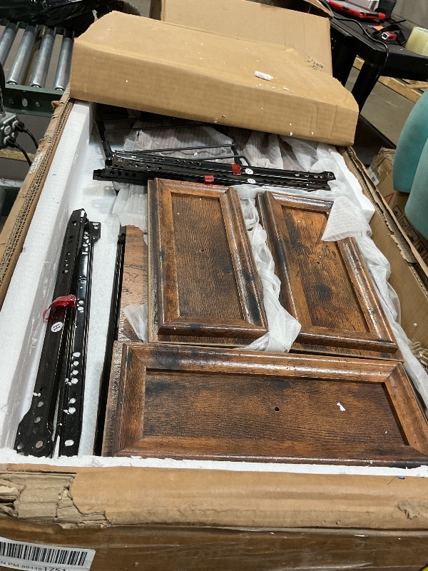 Photo 1 of *missing hardware*YITAHOME LED Farmhouse TV Stand for 75 Inch w/Outlets, Modern Entertainment Center with Glass Doors and Adjustable Storage Shelves, Media Console TV Cabinet for for Living Room, Dark Rustic Oak