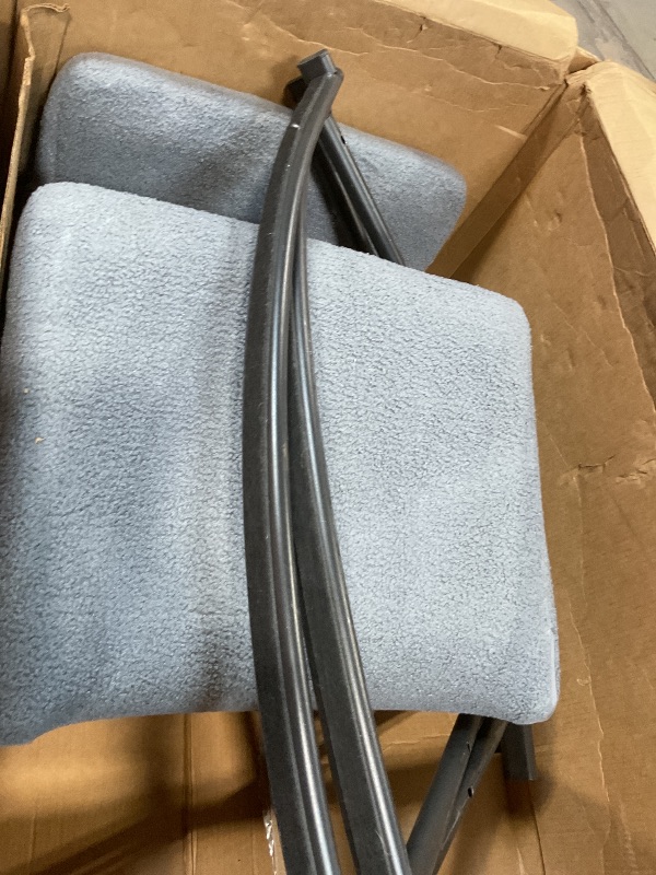 Photo 1 of **MISSING HARDWARE. MINOR USE WEAR. **Blue cushioned rocking chair with metal frame