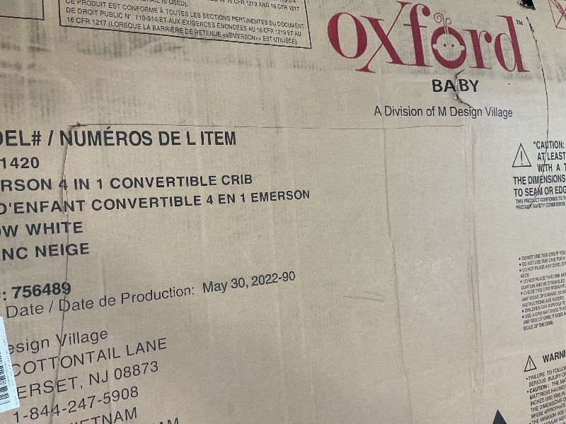 Photo 1 of **FOR PARTS ONLY/HAS MAJOR DAMAGES & MISSING ASSEMBLY HARDWARE** Oxford Baby Lazio 4-in-1 Convertible Crib, Dove Gray, GreenGuard Gold Certified