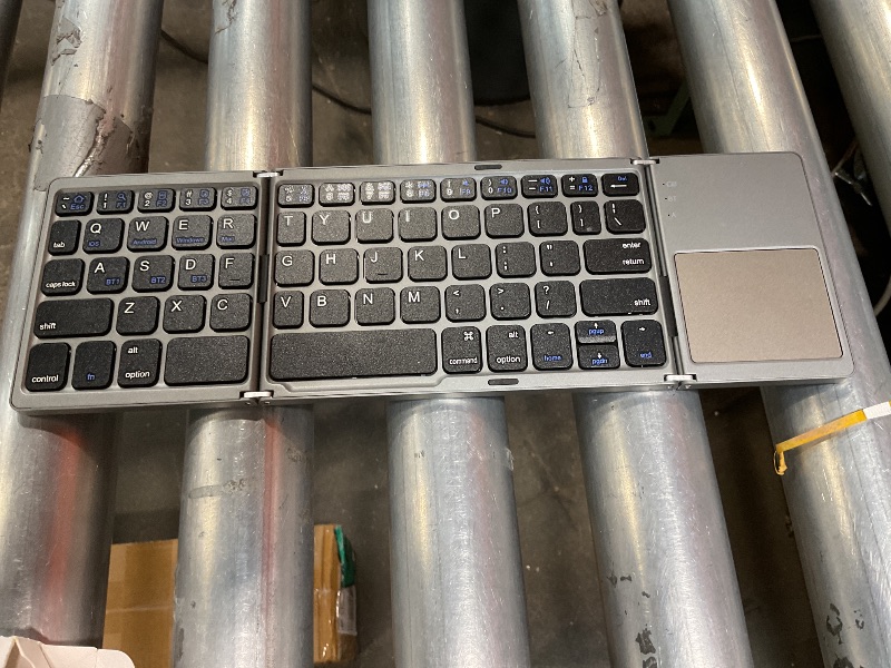 Photo 1 of *MISSING CORD* Foldable Bluetooth Keyboard with Touchpad - Portable Wireless Keyboard with Holder, Rechargeable Full Size Ultra Slim Pocket Folding Keyboards for Android Windows iOS Tablet & Laptop Travel Keyboards
