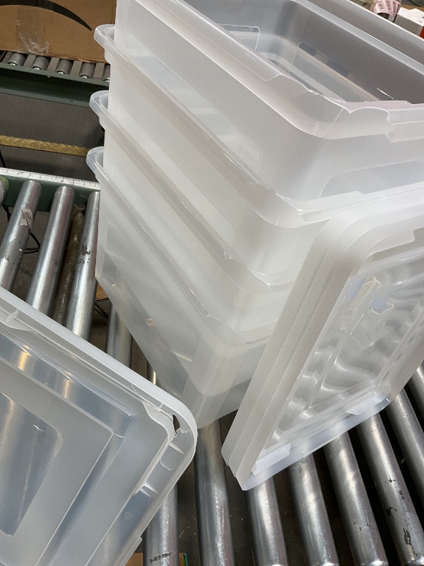 Photo 1 of * DAMAGE  TO 1 LID & 4 LIPS *IRIS USA File Box, Plastic File Organizer with Lids for Letter/Legal File, Portable Document Box For Moving, Storage Bin with Durable and Secure Lid, Stackable Nestable BPA-Free, Clear 35 Qt. 4 Pack