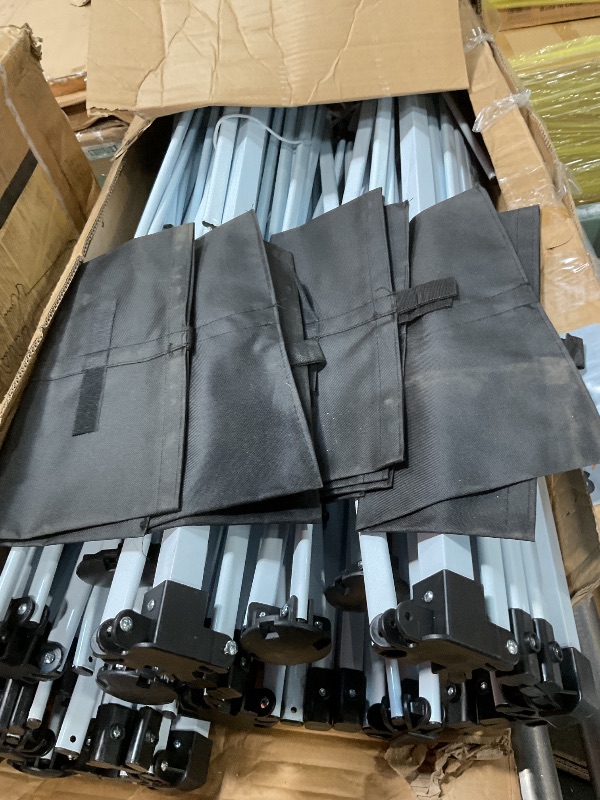 Photo 1 of *parts broken*10x30 Pop Up Canopy - Heavy Duty Outdoor Canopy Tent with Portable Roller Bag - 3 Adjustable Height, 4 Weight Bags, 8 Stakes & 6 Guy Ropes Included, White