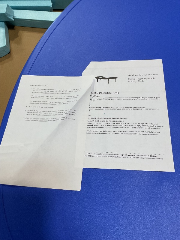 Photo 1 of *no legs*Flash Furniture 35''W x 65''L Half-Moon Blue Plastic Height Adjustable Activity Table