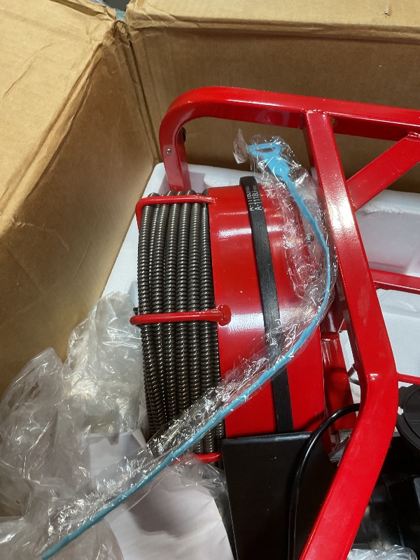 Photo 1 of *missing parts*VEVOR Drain Cleaner Machine 75FT x 1/2 Inch, Sewer Snake Auger Manual Feed, 370W Electric Drain Cleaning Machine with 4 Cutters & Air-activated Foot Switch for 2" to 4" Pipes