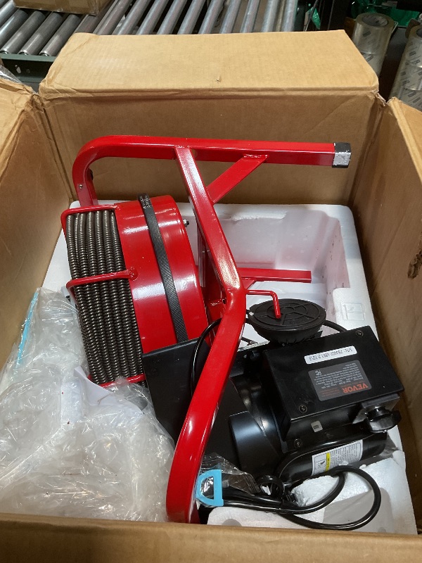 Photo 1 of *missing parts*VEVOR Drain Cleaner Machine 75FT x 1/2 Inch, Sewer Snake Auger Manual Feed, 370W Electric Drain Cleaning Machine with 4 Cutters & Air-activated Foot Switch for 2" to 4" Pipes