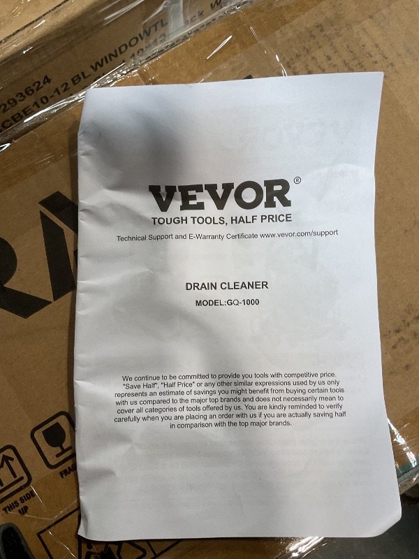 Photo 1 of *missing parts*VEVOR Drain Cleaner Machine 75FT x 1/2 Inch, Sewer Snake Auger Manual Feed, 370W Electric Drain Cleaning Machine with 4 Cutters & Air-activated Foot Switch for 2" to 4" Pipes