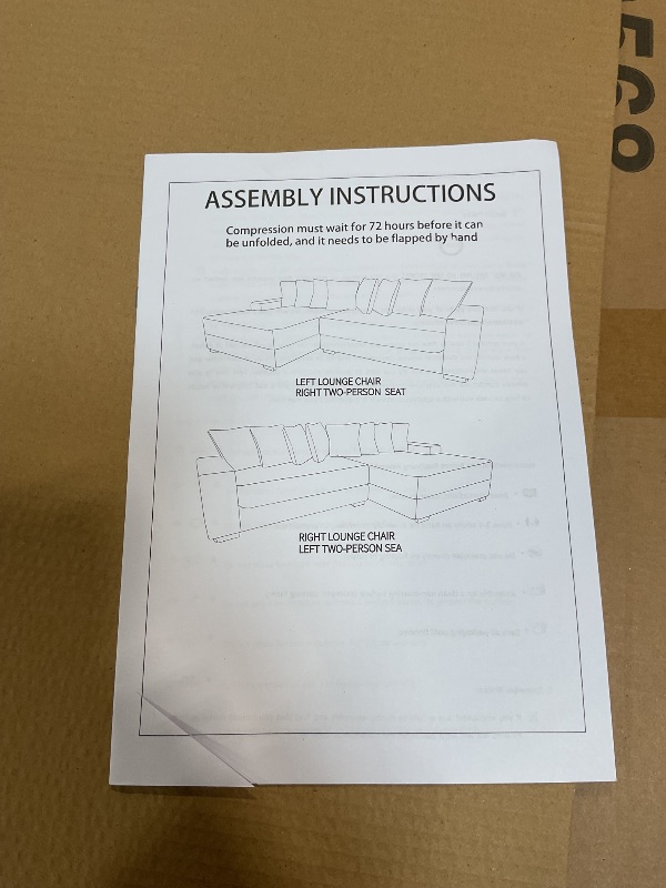 Photo 1 of *missing box 3/3*SEENYOO oversized L-Shape 2-Piece Sectional - Corduroy Left Chaise with 8 Pillows & Armrests, Easy Assembly Sofa for Living Room,