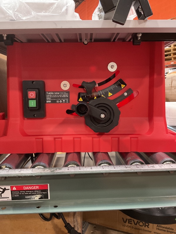 Photo 1 of 10 Inch Table Saw with Stand, 15 Amp 5000RPM Portable Saw, 90°Cross Cut & 0-45°Bevel Cut, Adjustable Depth, Multifunctional Table Saw for Woodworking, Metal, Plastic, Red