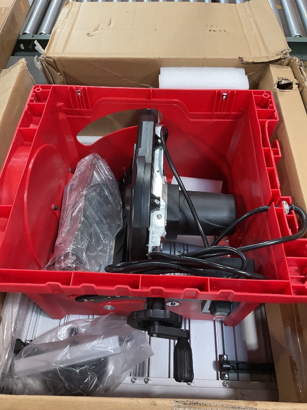Photo 1 of 10 Inch Table Saw with Stand, 15 Amp 5000RPM Portable Saw, 90°Cross Cut & 0-45°Bevel Cut, Adjustable Depth, Multifunctional Table Saw for Woodworking, Metal, Plastic, Red