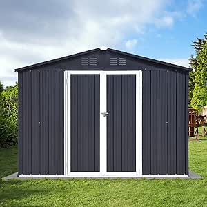 Photo 1 of ***PICTURE AS REFERENCE/PARTIAL SET MISSING PIECES*** Metal Garden Sheds 10ft×12ft Outdoor Storage Sheds Dark-Grey