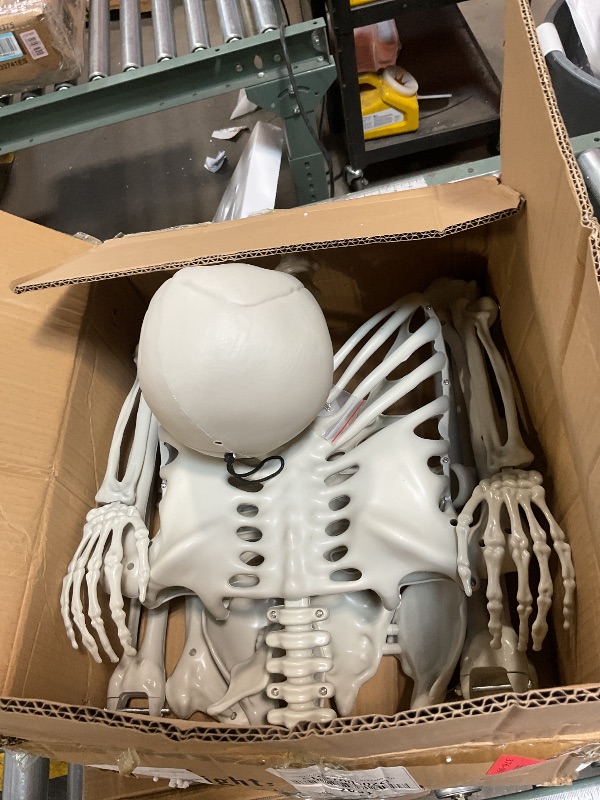 Photo 1 of *only one*6Ft/185cm Halloween Skeleton Decoration, Large Posable Life Size Skeleton with Glowing Eyes Creepy Sound, Halloween Giant Skeleton Outdoor Indoor Decor for Yard, Haunted House Props, Spooky Party