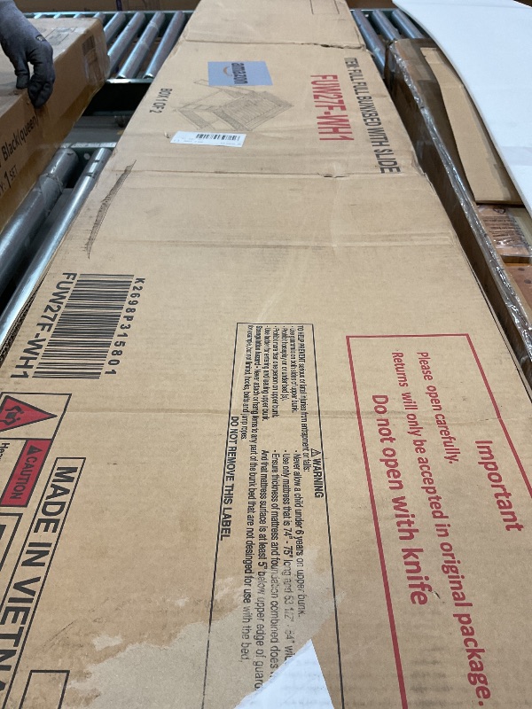 Photo 1 of *ONLY BOX 1 OF 2, PARTIAL SET*PVWIIK Full Over Full Bunk Bed with Slide & Ladder for Kids Bedroom,Wood Bed Frame with Safety Rails & Headboard and Footboard,No Box Spring Needed,White