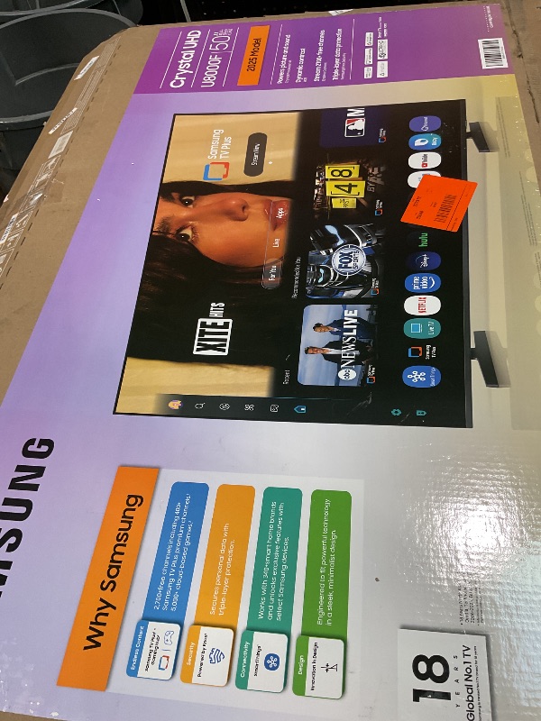Photo 1 of Samsung 50-Inch Class Crystal UHD U8000F 4K Smart TV (2025 Model) Endless Free Content, Crystal Processor 4K, MetalStream Design, Knox Security, Alexa Built-in