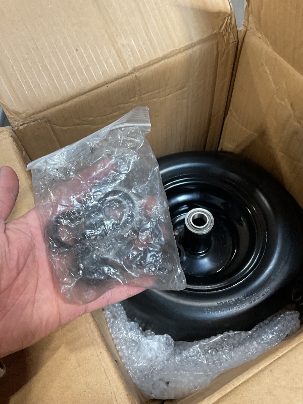 Photo 1 of 2 Pack 11x6.00-5" Flat Free Tire,Solid Rubber Lawn Mower Tires Kit with 3/4" 5/8" Bushings and 6"- 8" Centered Hub,11x6-5 Tire and Wheel Assemblies for Zero Turn Mower