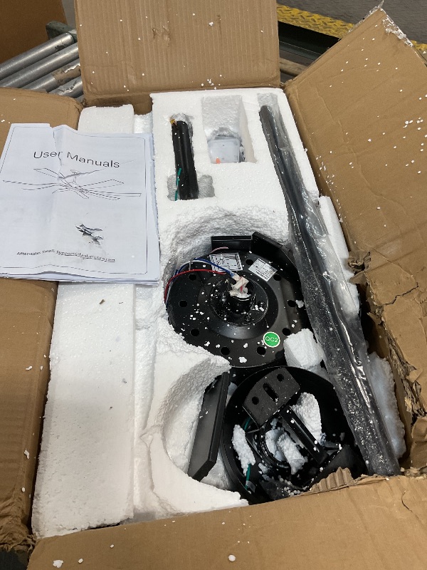Photo 1 of **FOR PARTS ONLY/ NON-FUNCTIONAL (MISSING PIECES & HAS BROKEN ONES) ** ZMISHIBO 62 inch Large Ceiling Fans with Lights and Remote, Indoor/Outdoor Black Modern Ceiling Fan for Kitchen Living Room Patio, 6 Speed Reversible Quiet DC Motor, 3 CCT, Dual Finish
