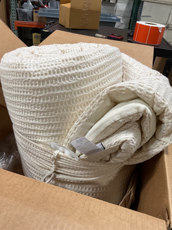 Photo 1 of * UNKNOWN IF PILLOW SHAMS INCLUDED * Levtex Home Cloud Waffle King/Cal King Comforter Set (106x94in) with 2 Pillow Shams (36x20in) - Solid Waffle Cotton Texture - Undyed Cream - Cotton King Size Comforter Set - Soft, Pre-Washed