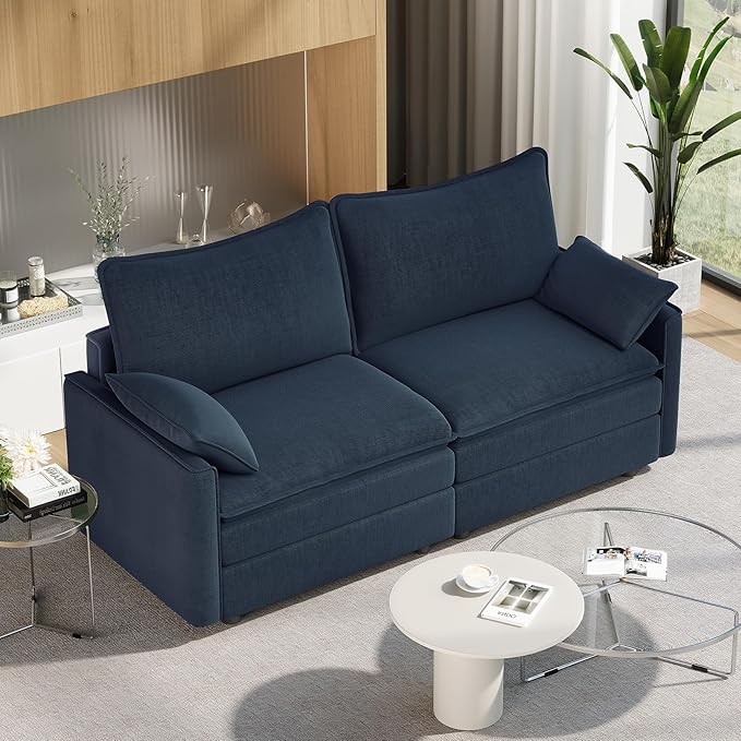 Photo 1 of **1 SINGLE ONLY/PICTURE FOR REFERENCE**Vesgantti 74" Loveseat Sofa for Living Room, Comfy Cloud Couch Deep Seat Chenille Modern 2 Seater Small Sofa with Armrest Pillow, Easy Assembly for Small Spaces, Blue