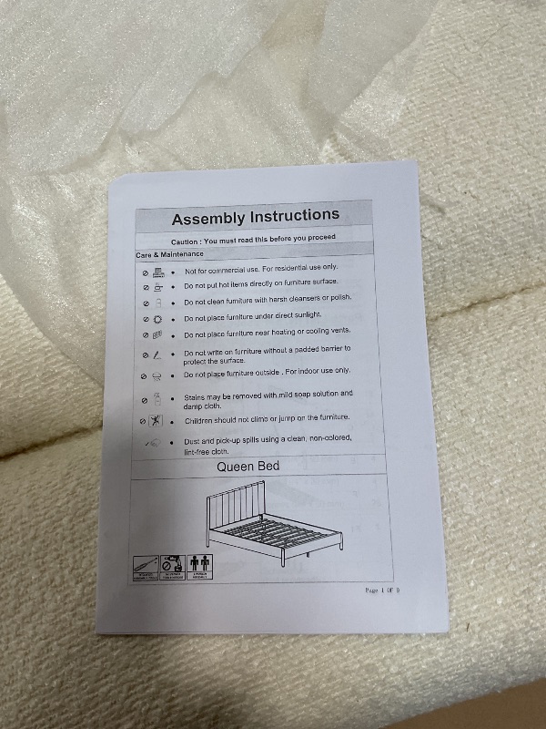 Photo 1 of ***FOR PARTS ONLY/ NON-FUNCTIONAL*** Christopher Knight Home Llanett Queen Size Bed Frame, Boucle Fabric Upholstered Platform Bed with Vertical Stitching Headboard, Wooden Support and Slats, No Box Spring Needed, Easy Assembly, White