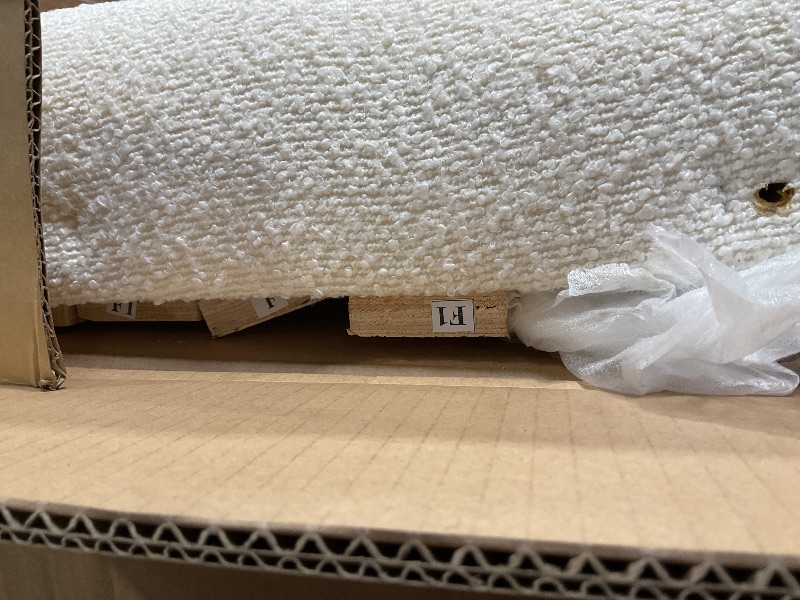 Photo 1 of ***FOR PARTS ONLY/ NON-FUNCTIONAL*** Christopher Knight Home Llanett Queen Size Bed Frame, Boucle Fabric Upholstered Platform Bed with Vertical Stitching Headboard, Wooden Support and Slats, No Box Spring Needed, Easy Assembly, White