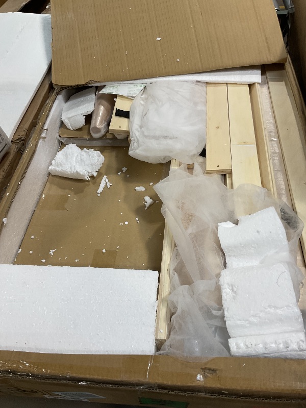 Photo 1 of *missing hardware*KISLOT Wood Bed Frame with Upholstered Headboard Wooden Platform with Silent Slat Support Mattress Foundation No Box Spring Needed, Easy Assembly