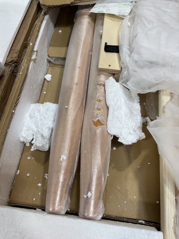 Photo 1 of *missing hardware*KISLOT Wood Bed Frame with Upholstered Headboard Wooden Platform with Silent Slat Support Mattress Foundation No Box Spring Needed, Easy Assembly