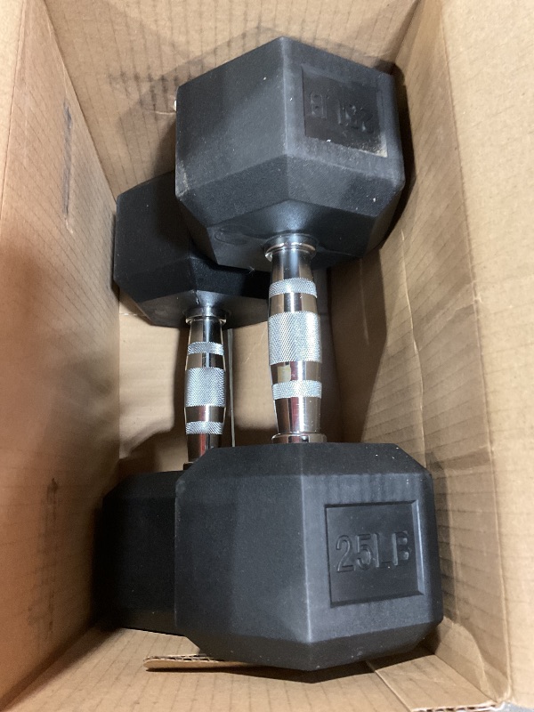 Photo 1 of **25lbs**Fitvids Rubber Encased Hex Dumbbell, Hand Weights with Anti-Slip Cast Iron Grip for Exercise & Fitness, Weights Dumbbells Set of 2 for Strength Training, 5-50 LBS Pair