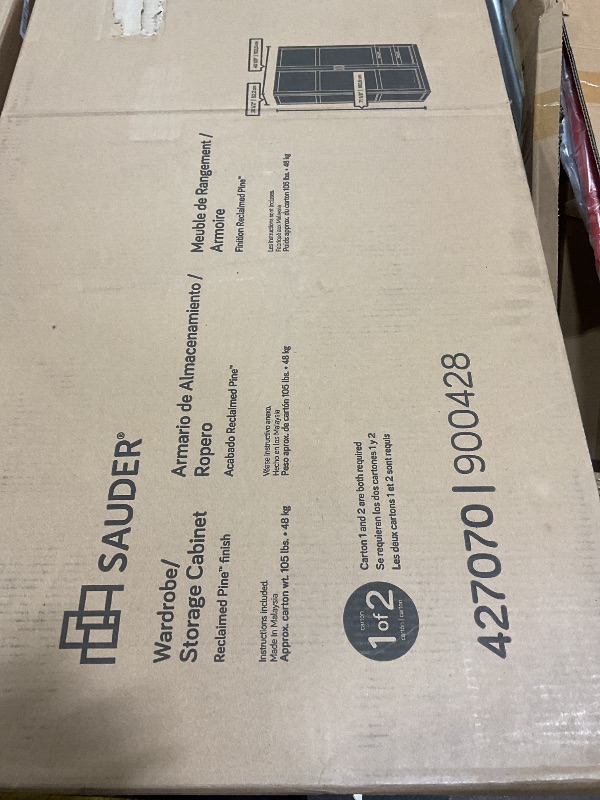 Photo 1 of **BOX 1 of 2 ONLY**Sauder Miscellaneous Storage Wardrobe/Storage Cabinet/Pantry Cabinet, Reclaimed Pine Finish