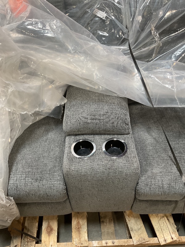 Photo 1 of ****PRE- ASSEMBLED/ HAS HOLE & STAINS***** Signature Design by Ashley Barnsana Minimalist Power Reclining Loveseat with Console and USB Charging Ports, Gray