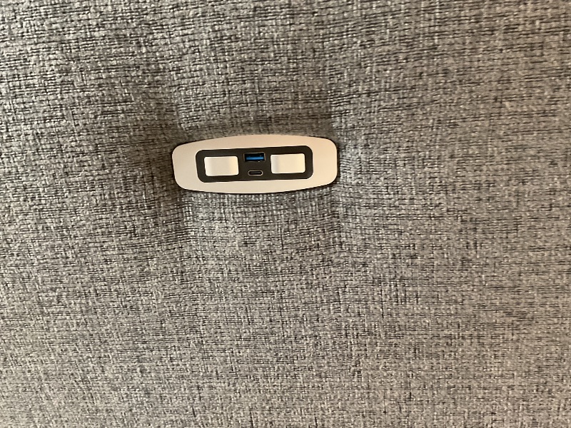 Photo 1 of ****PRE- ASSEMBLED/ HAS HOLE & STAINS***** Signature Design by Ashley Barnsana Minimalist Power Reclining Loveseat with Console and USB Charging Ports, Gray