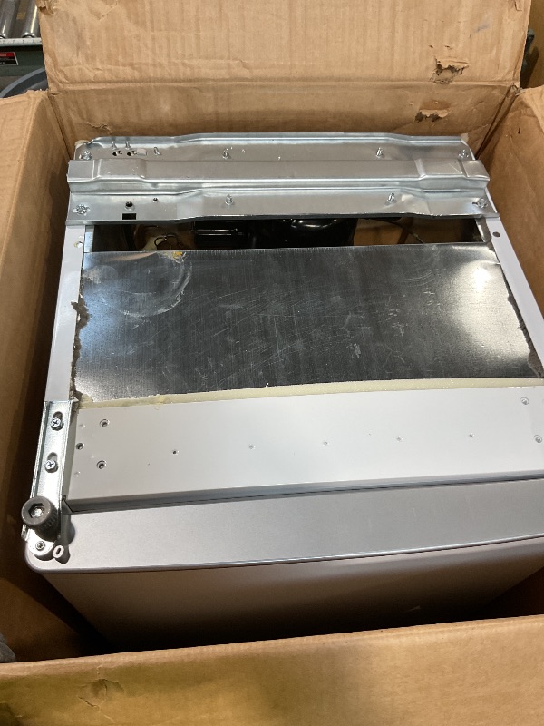 Photo 1 of ***HAS MAJOR DAMAGE TO FRIDEGE TOP/ UNTESTED***** BLACK+DECKER 1.7 Cu. Ft. Compact Refrigerator, ENERGY STAR Certified, Single Door Mini Fridge with Chiller Compartment, Personal Fridge for Home or Dorm Room, R600a Refrigerant, BCRK17W, White