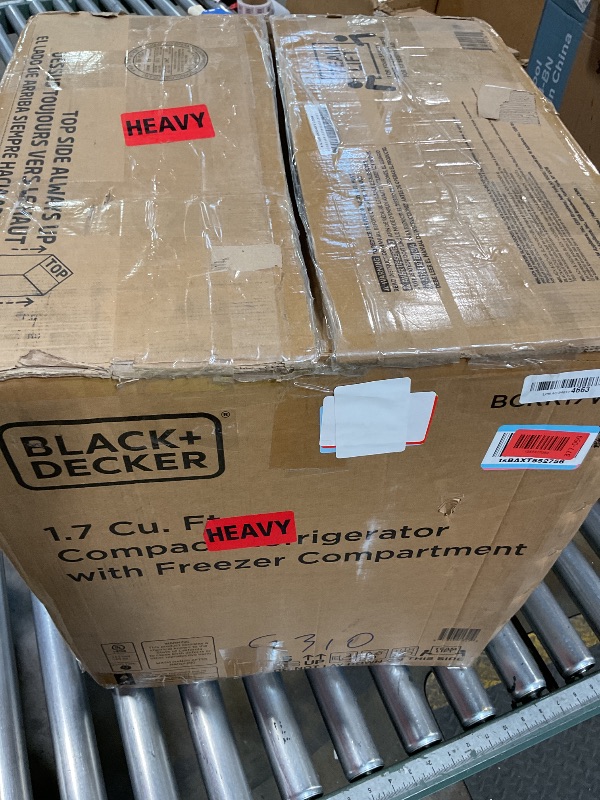 Photo 1 of ***HAS MAJOR DAMAGE TO FRIDEGE TOP/ UNTESTED***** BLACK+DECKER 1.7 Cu. Ft. Compact Refrigerator, ENERGY STAR Certified, Single Door Mini Fridge with Chiller Compartment, Personal Fridge for Home or Dorm Room, R600a Refrigerant, BCRK17W, White