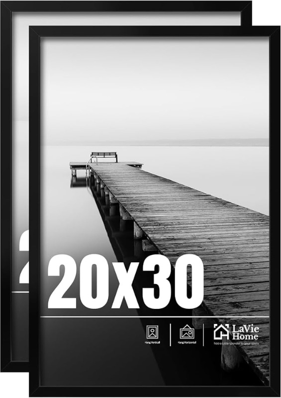 Photo 1 of **DAMGES TO CARD BOARD BACKING/ UNTESTED FULLY UNAWRE OF ANY OTHER DAMAGES*** LaVie Home 20x30 Picture Frame 2 pack, Display Pictures 20 x 30 Poster Frame, 20x30 Black Photo Frame with HD Plexiglass, Display Frame for Vertical or Horizontal, Classic Colle
