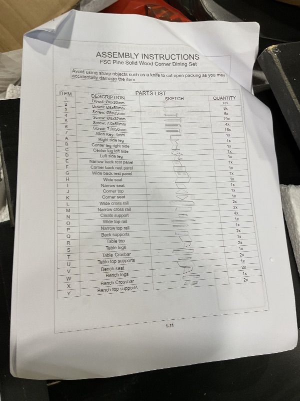 Photo 1 of ****FOR PARTS ONLY HAS DAMAGED PIECES*** Gracava Breakfast Nook Table Set for Kitchen - Black L Shaped Bench Solid Wood Corner Bench Dining Set with Space Saving Kitchen Booth Seating for 4-6 People Dinner Room