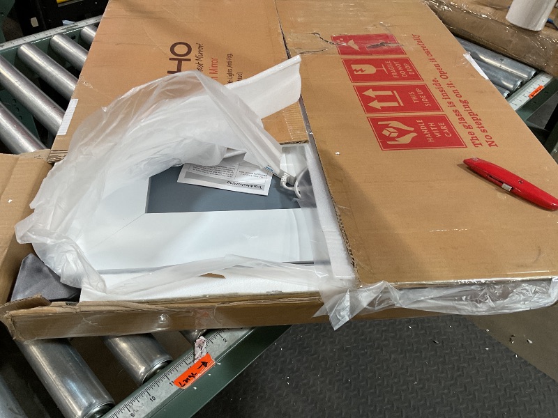 Photo 1 of ******LIGHTED PORTION IS NON-FUNCTIONAL****** Amorho 28"X32" LED Bathroom Mirror with Black Frame, Front Light and Backlit, Stepless Dimmable, Anti-Fog, Shatter-Proof, Memory, 3 Colors, Double LED Vanity Mirror