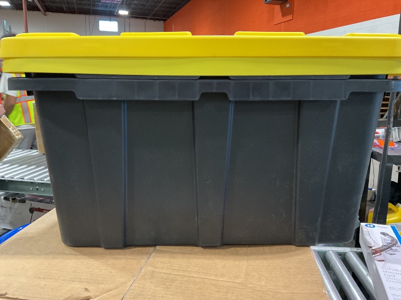 Photo 1 of ***1 BIN 2 LIDS*** Sterilite 17 Gal Industrial Tote, Stackable Storage Bin with Snap-Fit Lid for Garage, Basement & Attic Storage, Black Base and Yellow Lily Lid, 2 pack