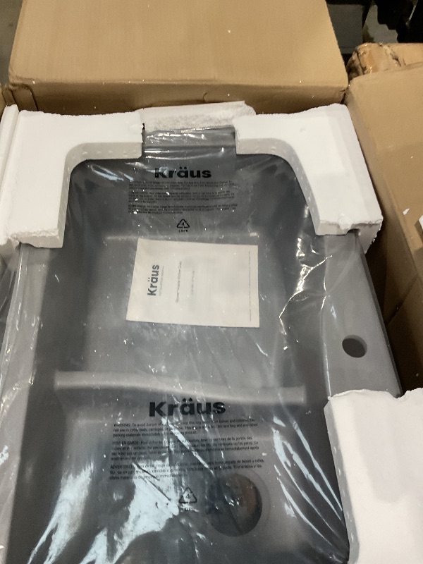 Photo 1 of ******FOR PARTS ONLY/NON-FUNCTIONAL******* KRAUS Quarza 33-inch Drop-In/Undermount 60/40 Double Bowl Granite Kitchen Sink in Grey, KGD-442GREY