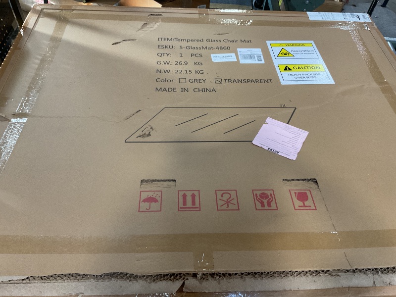 Photo 1 of [Tempered Glass] 48" x 60" Glass Chair Mat, Heavy Duty Hard Tempered Glass Mat with Round Corner and Polished Edge, Transparent Glass Office Chair Mat for Office and Home Hard Floor or Carpeted