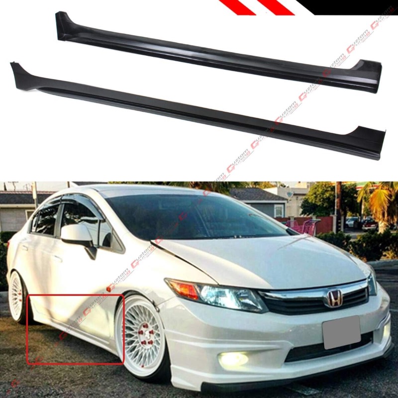 Photo 1 of **SEE REFERENCE OF PICTURES ** Cuztom Tuning JDM Style Side Skirts - Left & Right - Black - Polypropylene (PP) - Unpainted Black - 2012-2015 9th Gen Honda Civic 4 Door Sedan