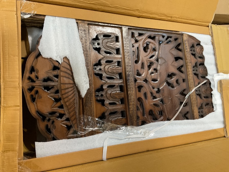 Photo 1 of ***FOR PARTS ONLY/ DAMAGED*** Room Divider Wood Screen - Elephant Hathi Walnut Brown - 4 Panel Fording 72x80 - Intricate Carved Room Décor Boho Portable Partition Privacy Screen Small Spaces Reversible Freestanding - COTTON CRAFT