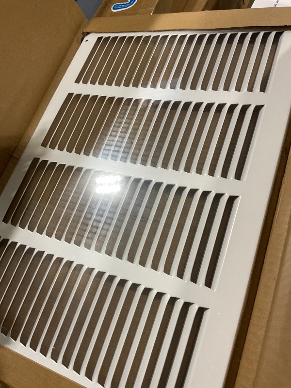 View 2 of ***MINOR DENT ON THE FRONT **** Fits 16x10 Duct Opening Stamped Steel Return Air Grille Vent Cover Grille for Sidewall and Ceiling in White Surface Dimensions: 17.75"W X 11.75"H (16" W x 10" H Duct Opening)