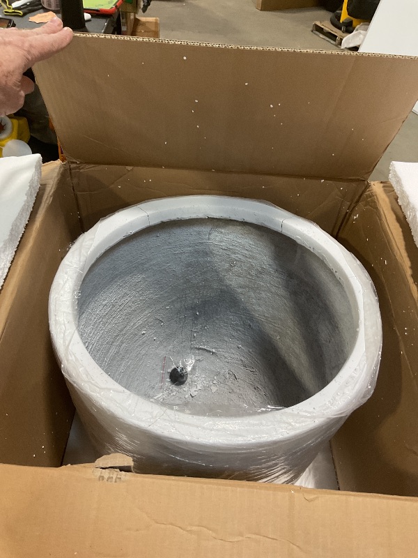 Photo 1 of **NEW BUT MINOR CRACKS** Kante 18 Inch Dia Round Concrete Planter, Indoor Outdoor Large Plant Pot with Drainage Hole and Rubber Plug for Home Patio Garden, Pure White