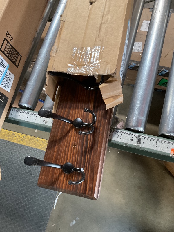 Photo 1 of ***FOR PARTS ONLY HAS BROKEN HOOKS*** PHINGEER Coat Rack Wall Mount, Wooden Heavy Duty Coat Rack for Wall,8 Triple Coat Hanger Hooks for Hanging Coats,Jacket,Hat,Clothes (Brown, 8 Hooks)