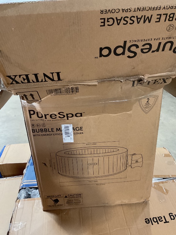Photo 1 of ***UNKNOWN MISSING PIECES OR DAMAGES / UNTESTED (TOO BIG TO TEST) *** INTEX 28425EH PureSpa Bubble Massage Spa Set Outdoor Inflatable Portable Hot Tub, Includes Energy Efficient Spa Cover, Saltwater System Ready, 4 Person, 77in x 28in