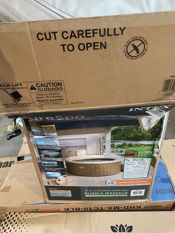 Photo 1 of ***UNKNOWN MISSING PIECES OR DAMAGES / UNTESTED (TOO BIG TO TEST) *** INTEX 28425EH PureSpa Bubble Massage Spa Set Outdoor Inflatable Portable Hot Tub, Includes Energy Efficient Spa Cover, Saltwater System Ready, 4 Person, 77in x 28in