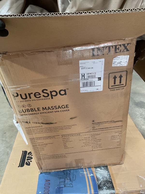 Photo 1 of ***UNKNOWN MISSING PIECES OR DAMAGES / UNTESTED (TOO BIG TO TEST) *** INTEX 28425EH PureSpa Bubble Massage Spa Set Outdoor Inflatable Portable Hot Tub, Includes Energy Efficient Spa Cover, Saltwater System Ready, 4 Person, 77in x 28in