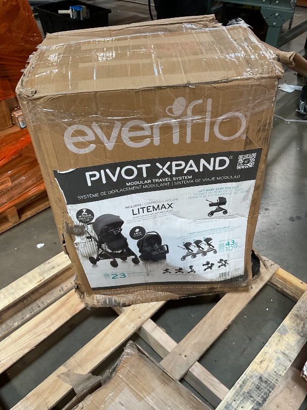 Photo 1 of ***UNKNOWN MISSING PIECES/DAMAGES*** Evenflo Pivot Xpand Modular Travel System with LiteMax Infant Car Seat with Anti-Rebound Bar (Sabino Gray)